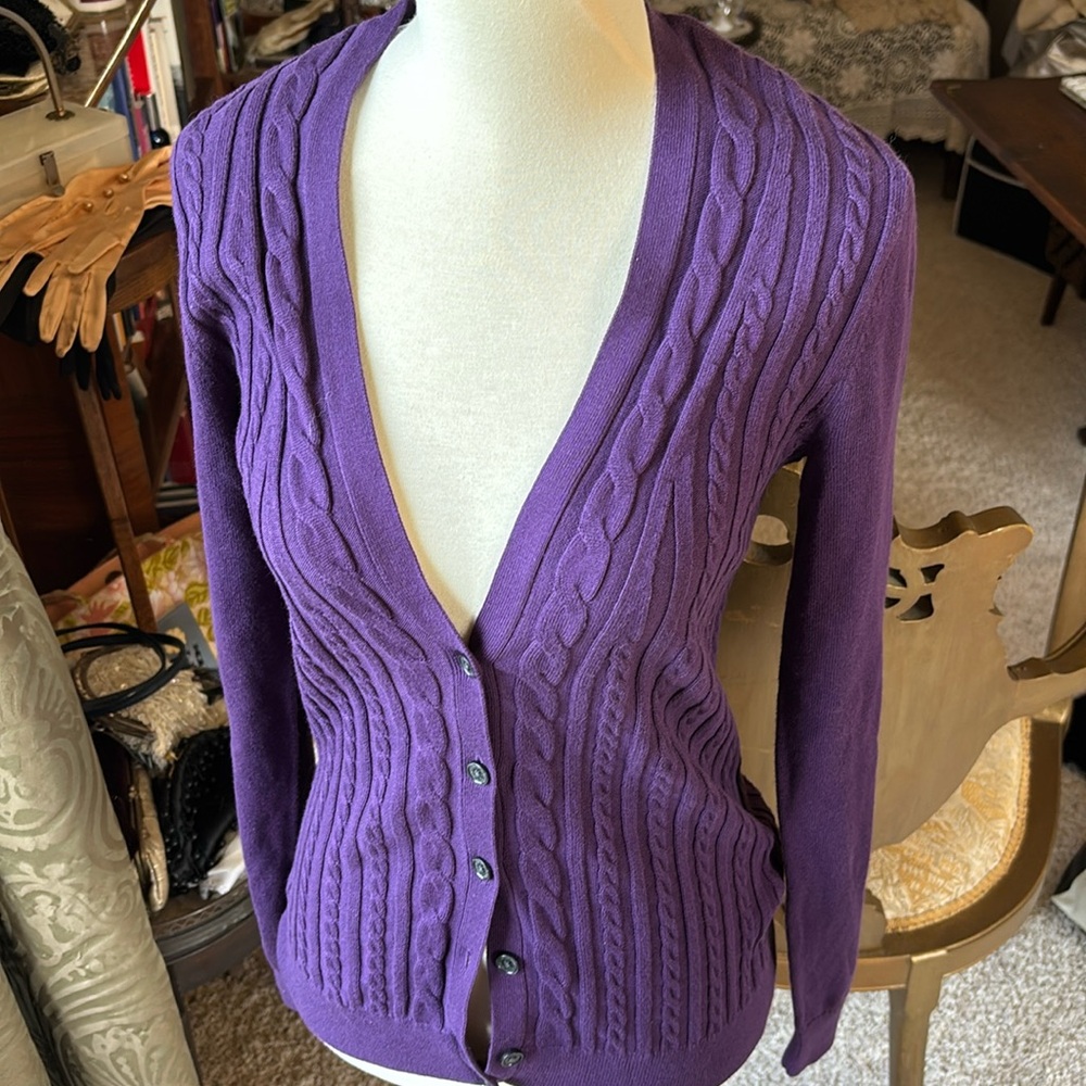 Lands’End new with tags purple cardigan. A  classic, color is Velvet Plum.